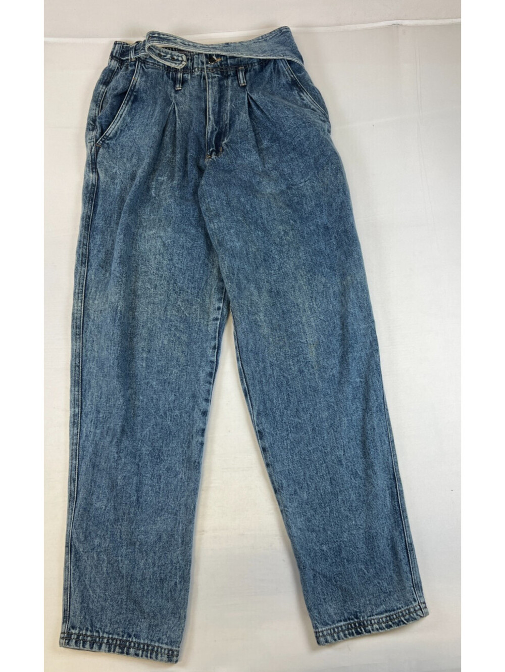 Vintage Bugle Boy Men Buckle Back Jeans 31L Blue Acid Wash Relaxed Fit Denim